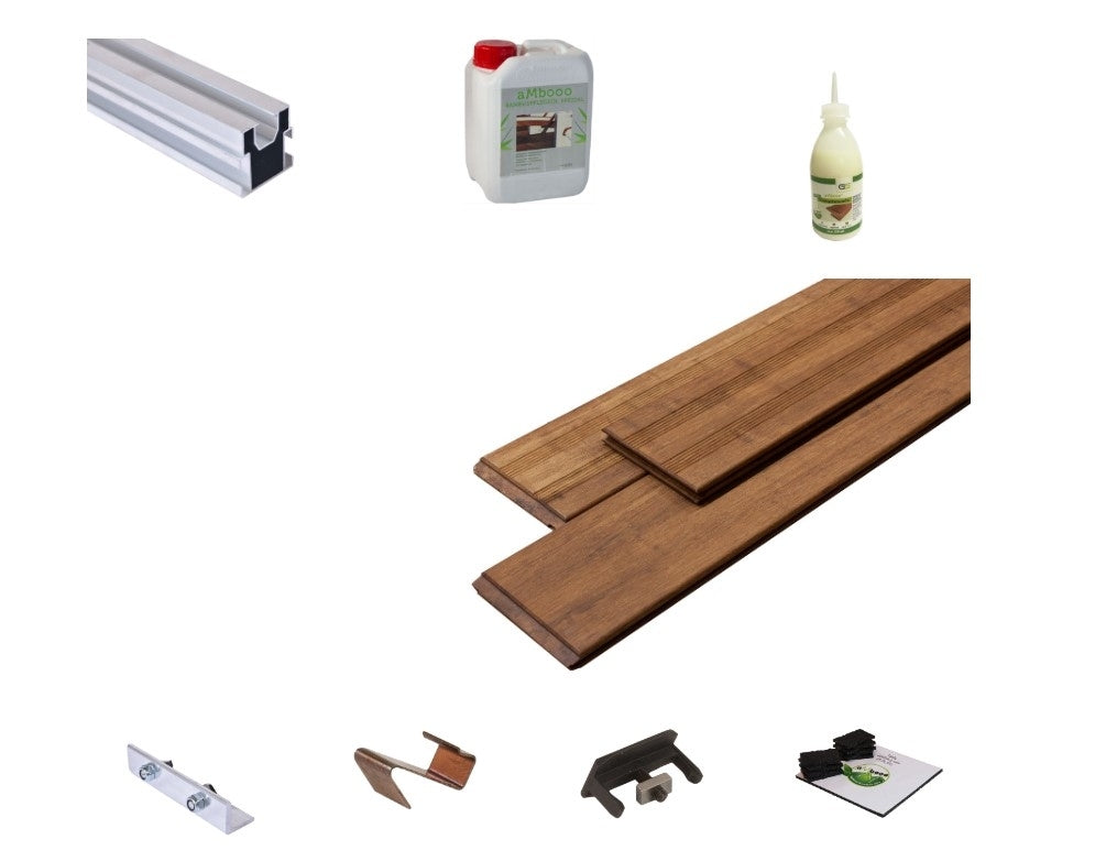 Das Bambus Natur hell amboooTerrassen Komplettset mit Aluminium Unterkonstruktion.