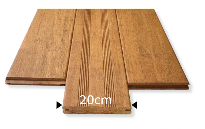 20 cm breite Terrassendiele in der Farbe Sand mit Nut-und-Feder-Verbindung und langlebiger Oberfläche. Ideal für moderne Terrassenbeläge mit natürlicher Holzoptik und einfacher Verlegung.