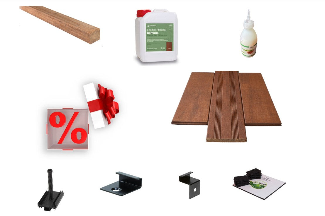 Komplettes aMbooo Terrassendielen-Set Select für die einfache Selbstmontage.