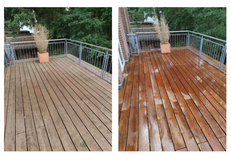 Mit unserem Terrassendielen Cleaner genießen Sie eine strahlend saubere und gepflegte Terrasse, die zum Verweilen einlädt.