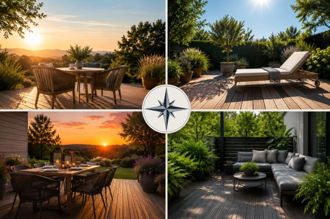 Die geografische Ausrichtung einer Terrasse entscheidet über Sonne, Schatten und Wohnkomfort.