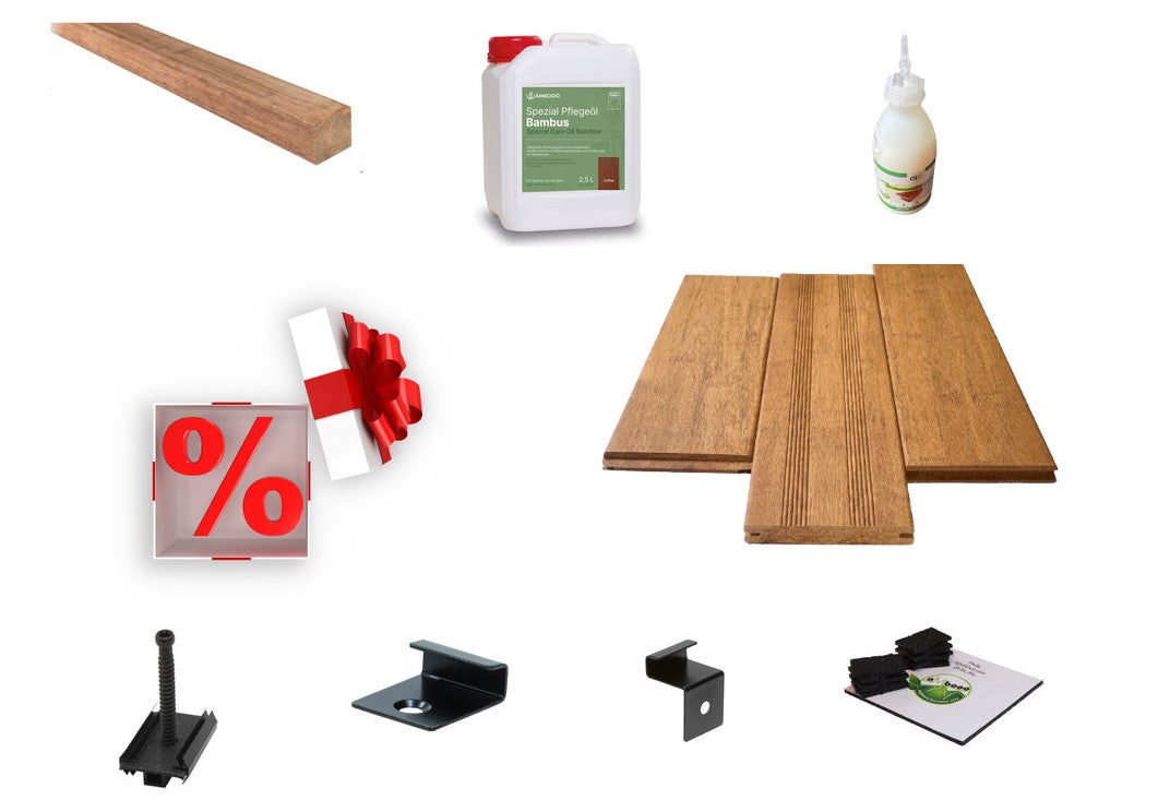 Das aMbooo Bambus Terrassen Komplettpaket Sand campoverde.
