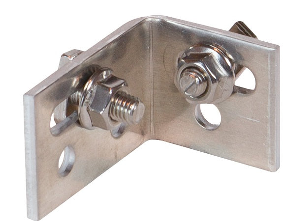 Multiecke aus Aluminium mit Schrauben und Muttern zur rechtwinkligen Verbindung der Aluminium-Unterkonstruktion XL.